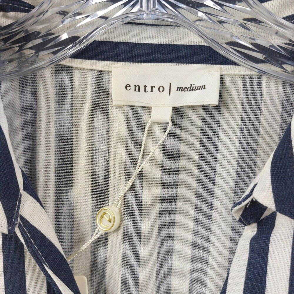 Entro Blue White Stripe Belted Midi Shirt Dress M Coastal Chic Pockets - Picture 15 of 16